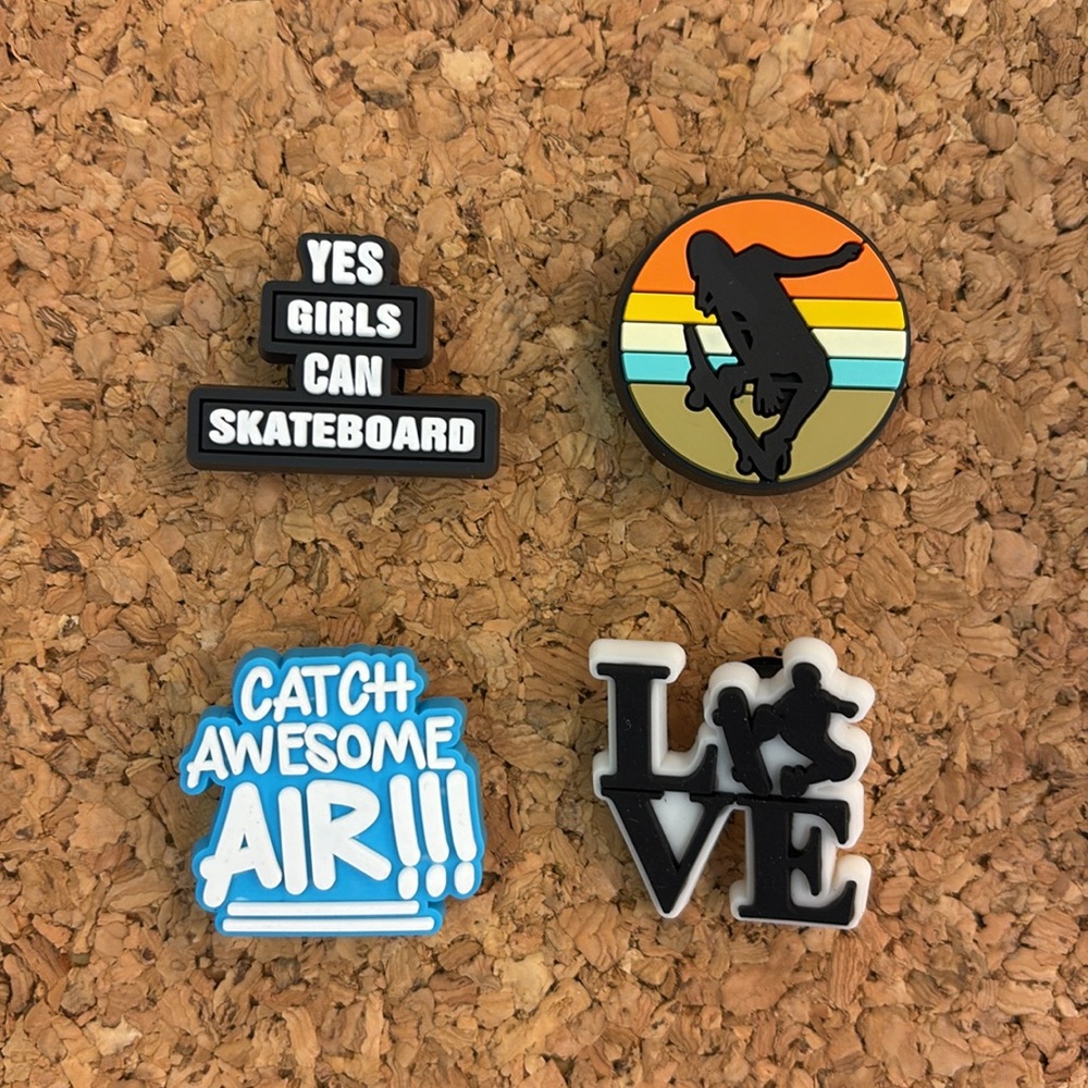 (4)Skateboard Themed Jibitz-Yes Girls Can Skateboard! Catch Awesome Air!